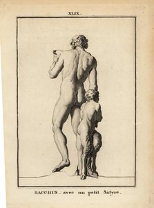 Statue de Bacchus, le dieu romain du vin, nu avec un satyre