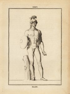 Statue de Mars, dieu romain de la guerre avec casque et bouclier