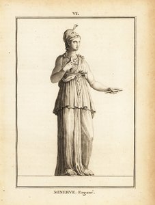 Statue de Minerve Ergane, déesse romaine de la sagesse, avec casque et serpent - Unbekannt