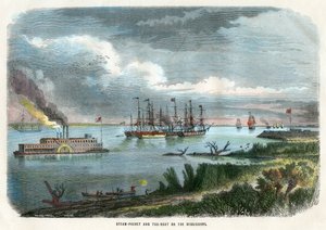 Paquebot à vapeur et remorqueur sur le Mississippi, USA, vers 1875 - Unbekannt
