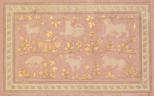 Scènes pochoirées de lion et de gazelle, vers 1710