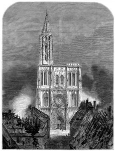 Cathédrale de Strasbourg pendant le bombardement final de la ville, guerre franco-prussienne, 1870 - Unbekannt