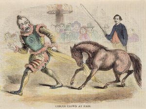 Clown de rue et bateau à vapeur. Image du premier livret du 19ème siècle - Unbekannt