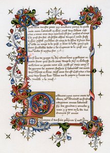 Page de texte avec initiale illuminée, début du 15e siècle - Unbekannt