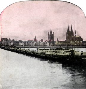 Le pont de bateaux sur le Rhin, Cologne, Allemagne, début du 20e siècle