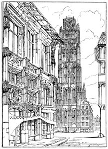 La flèche de la cathédrale, Rouen, 1835