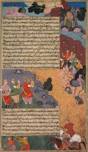 La première aventure du cheval blanc, page du Razm Nama du Khan Khanan..., vers 1610-17 - Unbekannt