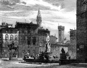 La fontaine de Neptune, Piazza della Signoria, Florence, Italie, 19ème siècle