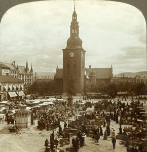 Le Grand Marché autour de la statue Christian IV, Christiania, Norvège, vers 1905 - Unbekannt