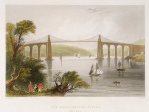 Le pont Menai, Bangor, nord du Pays de Galles, vers 1826-1850 - Unbekannt