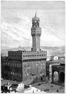 La Piazza della Signoria, Palazzo Vecchio, Florence, Italie, 1882 - Unbekannt