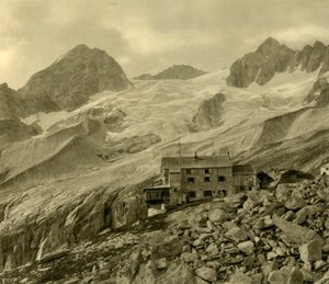 La cabane de Plauen et le glacier, Zillergrund, Tyrol, Autriche, vers 1935 - Unbekannt