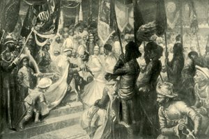 Le Prince de Galles conférant l