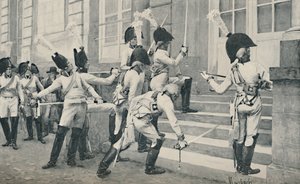 La garde noble prussienne aiguise ses épées sur les marches de l