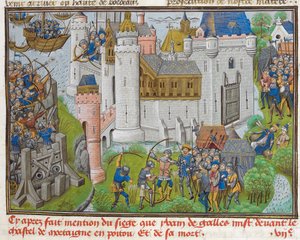 Le Siège du Château de Mortagne, près de Bordeaux, en 1377 aus Recueil des croniques d