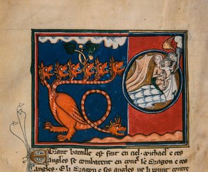 La Femme et le Dragon. Miniature de : Apocalypse de saint Jean, vers 1320 - Unbekannt