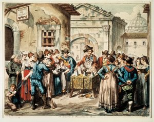 Le jeu des gobelets sur une place à Rome