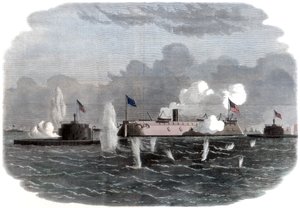 La frégate cuirassée, New Ironsides, et deux batteries Ericsson entrant en action à Charleston - Unbekannt