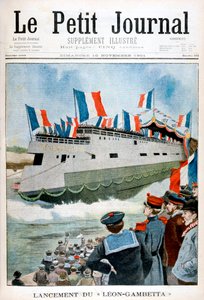 Le lancement du croiseur cuirassé Léon Gambetta, France, 1901