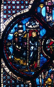 Le pèlerin quitte Jérusalem pour Jéricho, vitrail, cathédrale de Chartres, France, 1205-1215