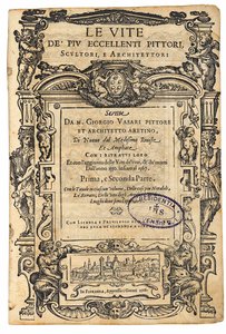 Page de titre de : Giorgio Vasari, Les Vies des plus excellents peintres, sculpteurs italiens, 1568