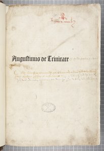 Page de titre de De trinitate et De Civitate Dei cum commento, écrit par Augustin d