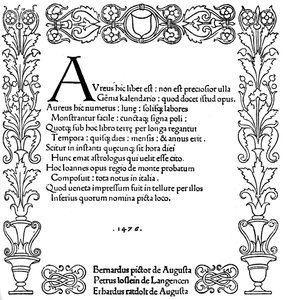 Page de titre du Kalendarium de Regiomontanus, 1476, 1893 - Unbekannt