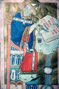 Illustration du 12ème siècle de Saint Dunstan (909-988) en tant que scribe. Il était archevêque de Canterbury - Unbekannt