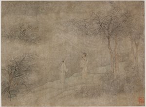 Deux hommes marchant dans un bosquet brumeux, dynastie Ming, 1368-1644 - Unbekannt