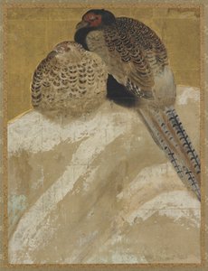 Deux faisans sur un banc de neige, période Momoyama, XVIIIe siècle