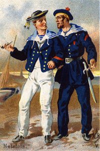 V : Marins. Gravure dans « Alphabet militaire ». Initiales de l