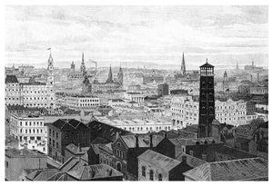 Vue depuis le dôme des Palais de Justice, Melbourne, Victoria, Australie, 1886