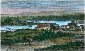 Vue des banlieues ouest de Victoria, île de Vancouver, Colombie-Britannique, Canada, vers 1880