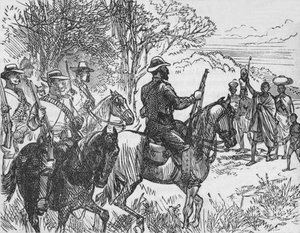 Volontaires rencontrant un Kaffir loyal et sa famille, vers 1880