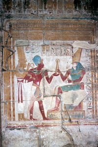 Peinture murale de Sethos I devant Horus, Temple de Sethos I, Abydos, Égypte, 19ème dynastie, vers 1280 av. J.-C. - Unbekannt