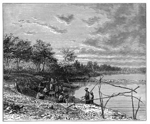 Lavage du sable pour les diamants sur les rives de la rivière Vaal, Afrique du Sud, vers 1890 - Unbekannt