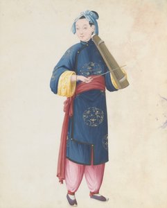 Aquarelle de musicien jouant du qin à archet, fin du 18e siècle - Unbekannt