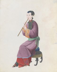 Aquarelle de musicien jouant du xiao, fin du XVIIIe siècle - Unbekannt