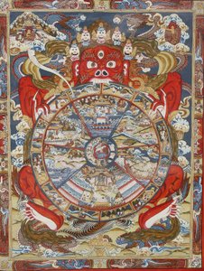 Roue de la vie ou roue du Samsara (Mandala). Monastère de Kopan, Bhaktapur, Népal