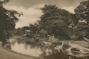 Où les bêtes de la préhistoire se cachent près du lac dans les jardins du palais - Unbekannt