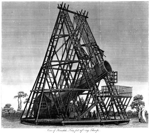 Télescope réflecteur de William Herschel avec une longueur focale de 40 pieds, Slough, Angleterre, 1809