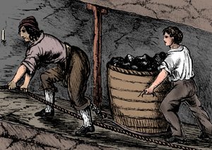 Femme et garçon travaillant dans une mine de charbon, Bolton, Lancashire, 1848
