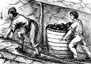 Femme et garçon travaillant dans une mine de charbon, Bolton, Lancashire, 1848 - Unbekannt