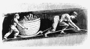 Femme et garçon dessinant une corvée contenant 3-4 cwt de charbon, Bolton, Lancashire, 1848 - Unbekannt
