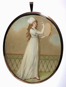 Femme avec un tambourin, en costume néoclassique, milieu à fin du 19e siècle