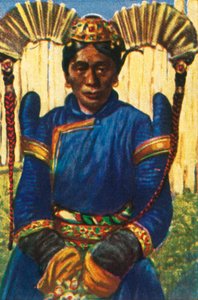 Femme avec coiffe traditionnelle, Mongolie - Unbekannt