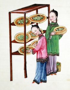 Femmes nourrissant des vers à soie avec des feuilles de mûrier, 19ème siècle - Unbekannt