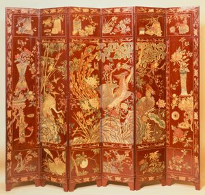 Scène pastorale, (écran en laque rouge avec chinoiserie dorée)