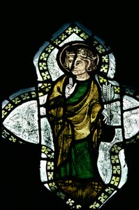 Saint Edmond, couronné et nimbé, portant les flèches de son martyre, vitrail du 14ème siècle - Unbekannt Unbekannt