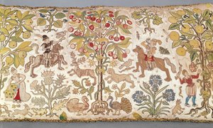 Housse de tabouret, damas, fin 16e siècle